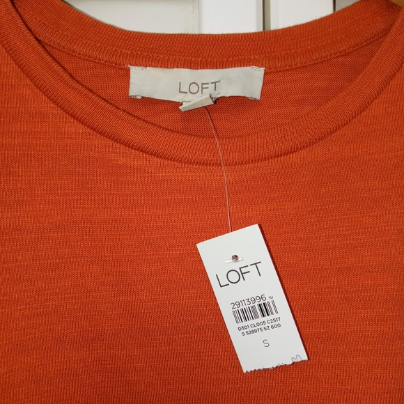 NWT Loft Burnt Orange Ruffle Hem Mixed Media Short Sleeve Top S - Picture 6 of 8